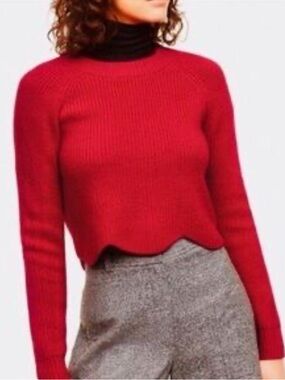 Wilfred Red Scallop Hem Sweater Cropped Ribbed Aritzia Core